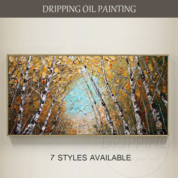 Kinds of Forest Birch Oil Painting for Wall Decor Artist Hand-painted High Quality Modern Birch Tree Oil Painting on Canvas