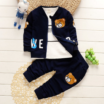 BibiCola baby boys clothing sets newborn boy coat + shirt +pants 3pcs set cartoon bear suit infant boys clothes set