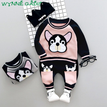 Winter Baby Boys Long Sleeve Cute Dog Fleece Hoodies Sweatshirt + Casual Trousers Kids Girls Two Pieces Suits Clothing Sets