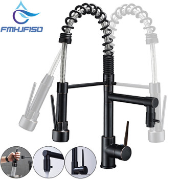 Promotion Dual Spout Spring Pull Down Kitchen Sink Faucet 360 Degree Rotate Hot and Cold Water Taps 