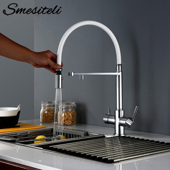 Smesiteli Kitchen Tri Flow Faucet Brass Chrome Swivel With Sprayer Hose Water Purification Function 3 Way Water Filter Tap