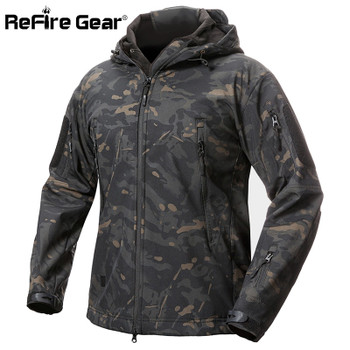 ReFire Gear Shark Skin Soft Shell Tactical Military Jacket Men Waterproof Fleece Coat Army Clothes Camouflage Windbreaker Jacket