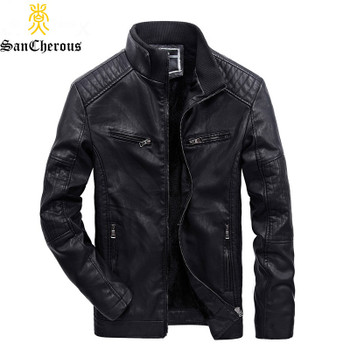 2018 Winter Casual Multi-pocket Business Style Leather Jacket Lining Plus Velvet Thick Men Windbreak Winter Jacket