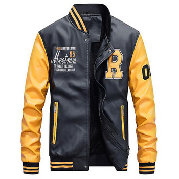 Leather Jacket Men 2018 Winter Embroidery Jackets Pu Coats Slim Fit College Luxury Fleece Pilot Bomber Jackets casaco masculino