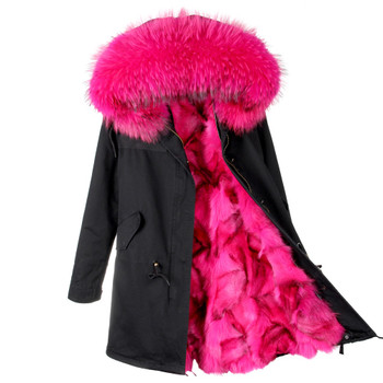 2018 new fashion women luxurious Large raccoon fur collar hooded coat warm Fox fur liner parkas long winter jacket top quality