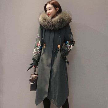 Winter Jacket Women 2018 Large Fur collar Hooded Down Jacket Thick Warm Loose Female Parkas embroidery Women Winter Coat LY1271