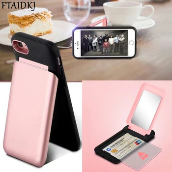 FTAIDKJ Luxury Hidden Credit Card Holder ID Card Slot Hard Mirror Case Stand Cover For iPhone X Case 6 6S 7 8 Plus 10 Coque Capa