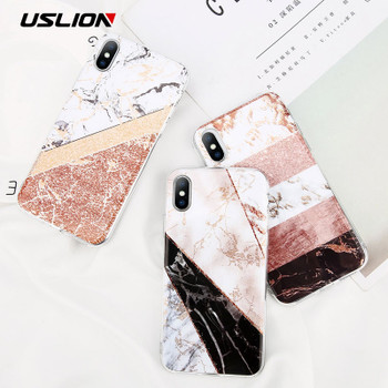 USLION Glitter Powder Marble Phone Case For iPhone 7 Plus Cases For iPhone X 8 7 6 6S Plus Glossy Stone Silicone Soft Back Cover