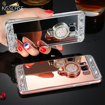 KISSCASE Diamond Phone Case For Samsung Galaxy A3 A5 A7 J3 J5 J7 2016 2017 Mirror Case For Galaxy S8 Plus S7 S6 Edge Ring Holder