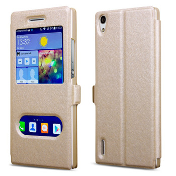 Case for huawei P7  Cover Dual View Window  View High Quality Protector Leather Flip Case for huawei P7