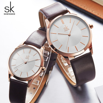 Shengke New Fashion Leather Strap Women Men Couple Watches Luxury Quartz Female Male Wrist Watch 2018 New Christmas Gift #K8037