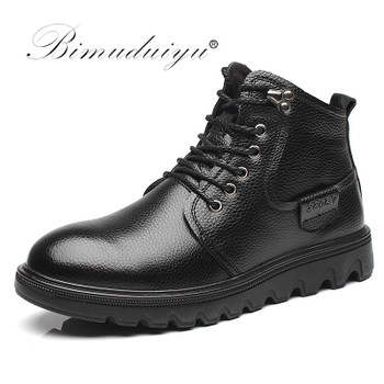 New Men Imported Winter Boots 100% Real Leather Shoes Handmade Super Warm Motorcycle Boots Waterproof Ankle Snow Boots For Men