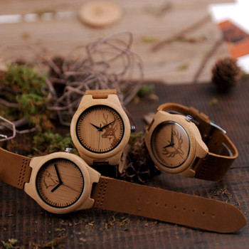 BOBO BIRD Hot Selling Men Women Wooden Watches Elk Deer Wolf Bamboo Case Leather Band Quartz Watch Brand Designer for Lovers OEM