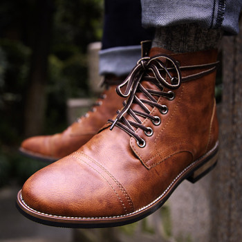 COSIDRAM High Quality British Men Boots Autumn Winter Shoes Men Fashion Lace-up Boots PU Leather Male Botas 2018 BRM-056
