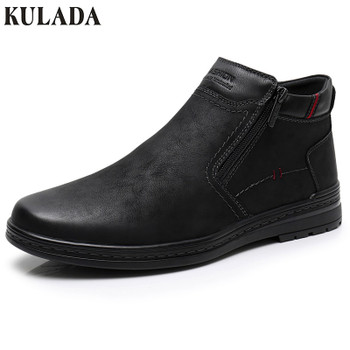 KULADA Boots Cow Suede Men's Winter Ankle Boot Men Warmest Snow Boots Double Zipper Side Boot Mens Casual Winter Shoes