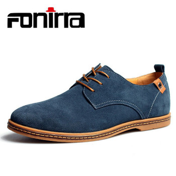 FONIRRA 2019 New Men's Genuine Leather Casual Shoes Men Spring Autumn Men's Shoes Lace-Up Solid Men Flat with Shoes 046