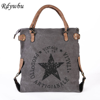 Rdywbu Multifunctional Big Star Printed Canvas Tote Handbag - High Quality Women's Vintage Travel Shoulder Bag Large Bolsos B578