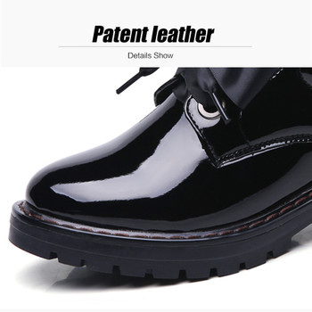 2019 spring oxfords women shoes female patent Leather lace up flat loafers shoes for women casual middle heel flats shoes C71