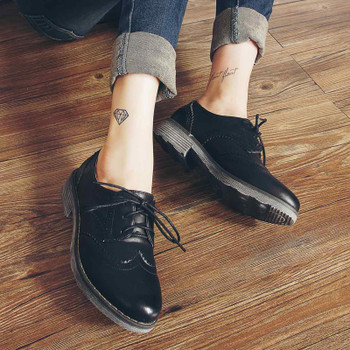 Teahoo Oxford Shoes for Women 2018 British Style Flats Brogues Leather Shoes Woman Handmade Lace up Oxfords Women Shoes