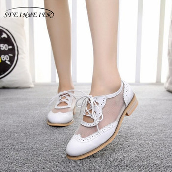 Genuine cow leather sandals casual designer vintage lady flat shoes handmade oxford shoes for women white black blue 2019 spring