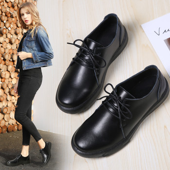 Women Winter Flats Shoes Genuine Leather Lace Up Office Lady Oxford Work Shoes Chaussure Femme Woman Boat Shoes Moccasins 8195