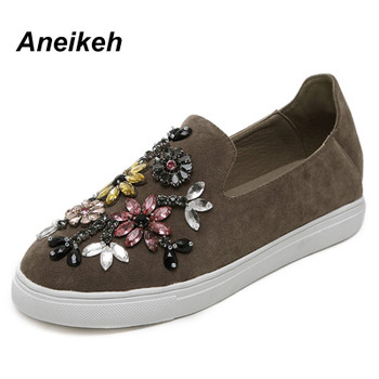 Aneikeh Autumn Women Shoes Flat 2018 Round Toe Crystal Comfortable Women Slip On Women's Shoes Loafers Casual Flat Shoe 13202-8#