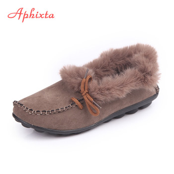 Aphixta Loafers Women Flats Heel Shoes Warm Fur Winter Round Toe Female Ladies Casual  Slip On zapatos de mujer Shoes Plus Size