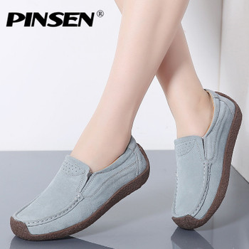 PINSEN 2024 Autumn Women Flats Leather Suede Slip on Loafers Shoes Ladies Ballet Flats Shoes Female Boat Oxford Shoes Moccains