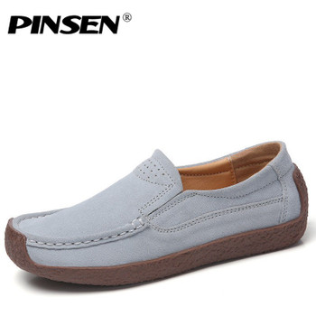 PINSEN 2024 Autumn Women Flats Leather Suede Slip on Loafers Shoes Ladies Ballet Flats Shoes Female Boat Oxford Shoes Moccains