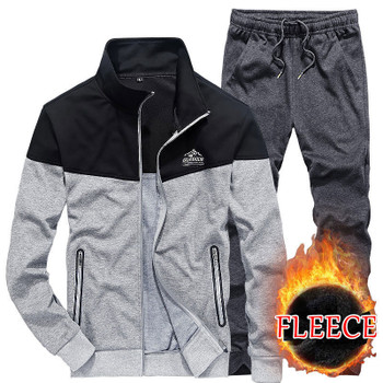 Brand Men Winter Fleece 2pcs Warm Casual Two Sets Man Long-Sleeve Trousers Cardigant Sweatpant + Sweatshirts Men's Sets Fashion