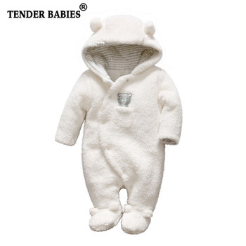 Tender Babies Newborn baby clothes bear baby girl boy rompers hooded plush jumpsuit winter overalls for kids roupa menina