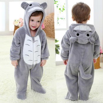 Newborn Totoro Romper Hooded Sleepwear Baby Girl Clothes Cartoon Jumpsuit Flannel Pajamas Onesie Boys Baby Rompers Home Clothes