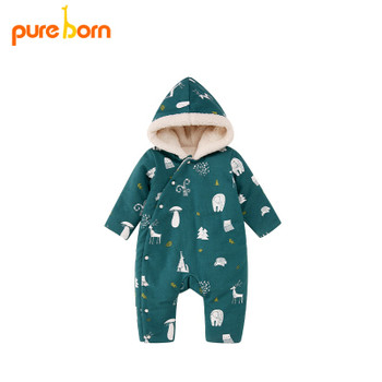 Pureborn Christmas Deer Baby Romper For Baby Boys And Girls Hooded Thick And Warm Winter New Year Gift 2018 Brand Costumes