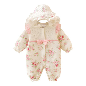 Floral Winter Thicken Newborn Baby Clothes Warm Kids Girl Clothing Set Rompers + Hats Princess Girls Jumpsuits Outerwear