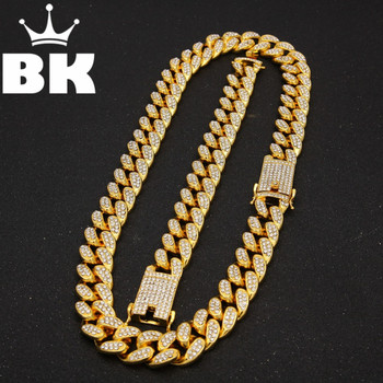 2cm Hip Hop Gold Color Iced Out Crystal Miami Cuban Chain Gold Silver Necklace &amp; Bracelet Set  HOT SELLING THE HIP HOP KING