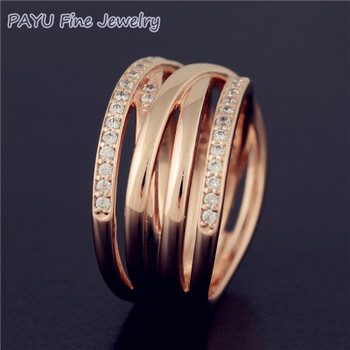 PAYU High Quality Solid 14k Rose Gold Entwined Ring For Women With Gemstone Wedding Rings Fine Jewelry
