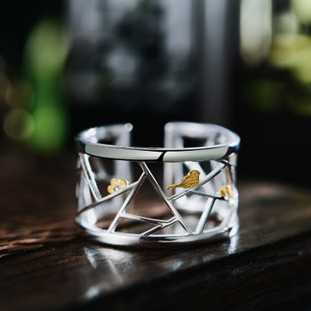 Lotus Fun Real 925 Sterling Silver Handmade Fine Jewelry Oriental Element Window Decoration Paper-cut Design Rings For Women