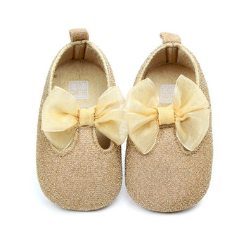 Princess Baby Shoes Infant Girl Soft Sole First Walkers Shiny Shoes With Lace Bow Toddler Glitter Prewalkers Gold, Silver