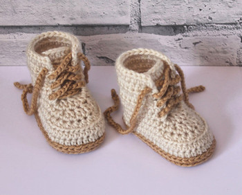 Crochet baby booties, Baby Boys Booty "Combat" Boots, Beige Crochet Baby Booties, street shoes, Size 0-12 months