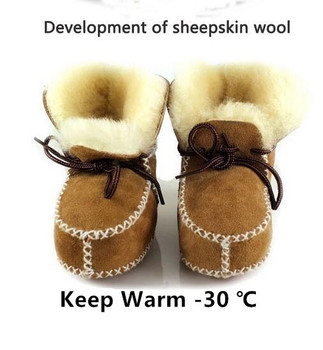 Hongteya winter Genuine Leather baby shoes boots infants warm shoes fur wool girls baby booties Sheepskin boy baby 