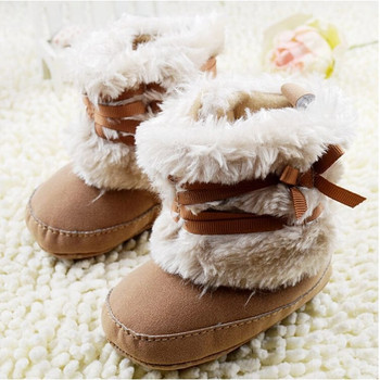 Stylish Princess Baby Girls Bowknot Snow Warm Boots Soft Crib Shoes Toddler Fleece Boots