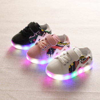 2022 Pu printing LED shoes baby Hook^Loop cute girls boys sneakers excellent cool baby glowing girls boys shoes