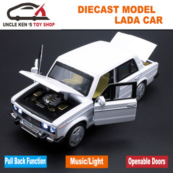 1/32 Diecast Scale Model, Russian Lada Cars Replica, Metal Toy As Boys Gift With Openable Doors/Music/Pull Back Function/Light