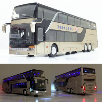 High quality 1:32 alloy pull back bus model high simitation Double sightseeing bus flash toy vehicle kids toys