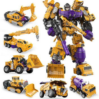 Transformation Robot Cars Kit Diecast Robots Mechanical Truck Toys Excavator Car Kids Toy 6 In 1 Assembled Transform Vehicle