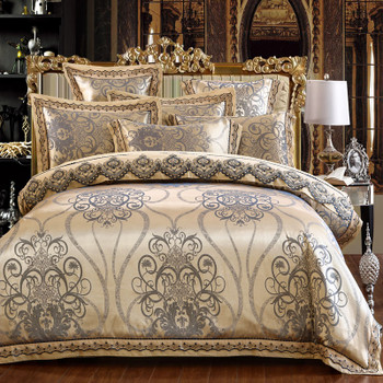 4/6Pcs Luxury Royal Bedding set Stain Jacquard Cotton Lace Double King Queen size Bedsheet set Duvet cover Fit sheet Pillowcases