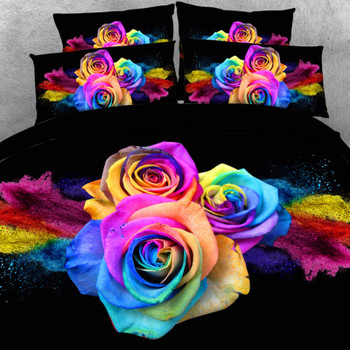 Royal Linen Source 3 PCS PER SET Rainbow Rose Explosion pretty luxury 3d bedding set