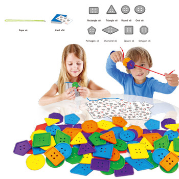 Kids Fine Motor Skills Toy Sewing on Buttons,Rope Clothes Buttons Lacing Board Toys,Sewing Play Kit Educational Toy for Children
