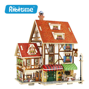 Robotime Educational Woodcraft Construction Kit Assemble DIY Birthday Gift French Style Home Decor 3D Wooden Puzzle Toy