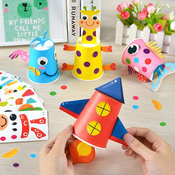12pcs Children 3D DIY handmade paper cups sticker material kit / Whole set Kids kindergarten school art craft educational toys
